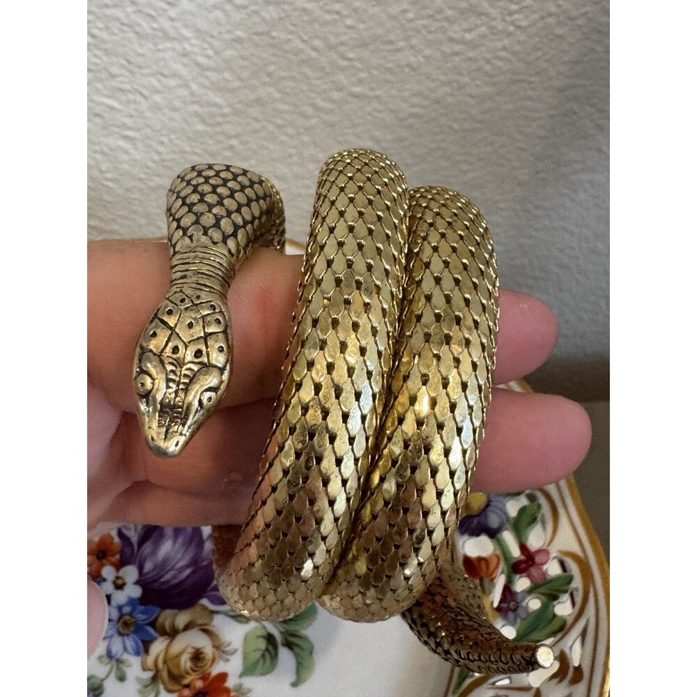 Vintage Whiting and Davis Snake Bracelet Gold Tone Coils Statement